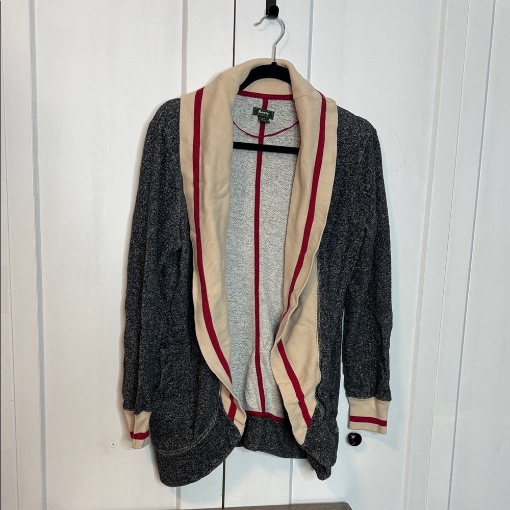 Roots Charcoal and Cream Cardigan with Red Accents - small